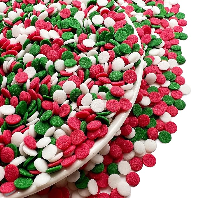 SE Si&Moos Christmas Confetti Sprinkles Edible Red Green and White Sequins Red and Green Confetti Sprinkles Edible Christmas Cookie Sprinkles and Decorations for Topping Cupcakes, Cookies, Cakes, Cakes Pops 3 OZ