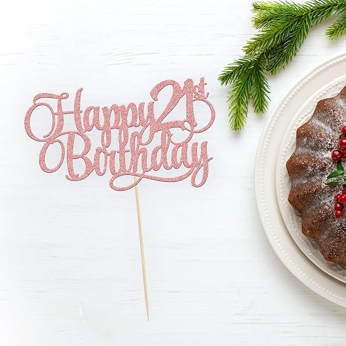 1 Pack Happy 21st Birthday Cake Topper Glitter Number 21 Twenty One Years Old Birthday Cake Pick Decoration for Celebrating 21st Birthday Anniversary Party Supplies Rose Gold