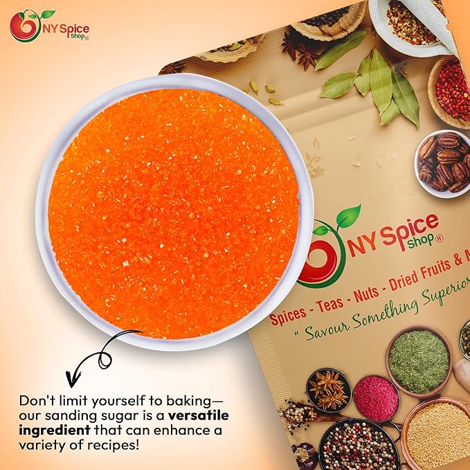 NY Spice Shop Orange Sanding Sugar - 8 Ounce Sweet Colorful Edible Sprinkles For Candy Dish - Sugar Sprinkles For Cake Decorating Cookies Basket & Dishes