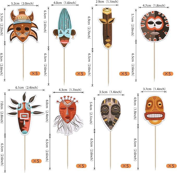 Rsstarxi 40 Pack Hawaii Tiki Cupcake Toppers Tiki Party Decorations Hawaiian Tropical Tiki Totem Cupcake Picks Hawaii Luau Cake Decorations for Summer Aloha Tropical Birthday Party Decorations