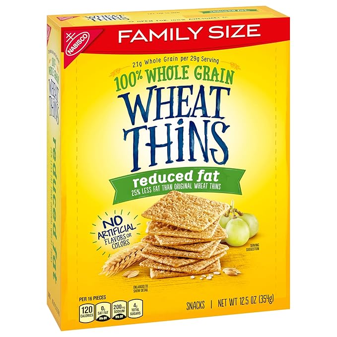 Wheat Thins Reduced Fat Snacks, Whole Grain Wheat Crackers, Bulk Snack Crackers, Family Size, 6 - 12.5 oz Boxes