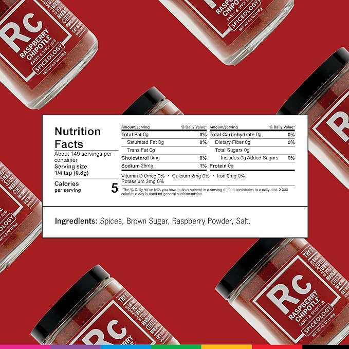 Spiceology - Raspberry Chipotle Sweet & Spicy All-Purpose BBQ Seasoning Spice Rub - Use on: Ribs, Pork, Bacon or Chicken - 4.2 oz