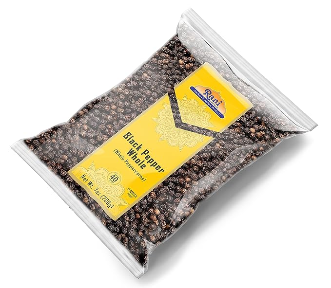 Rani Black Pepper Whole (Peppercorns), Premium MG-1 Grade 7oz (200g) ~ All Natural | Gluten Friendly | Non-GMO | Kosher | Product of Vietnam | Perfect size for Grinders!