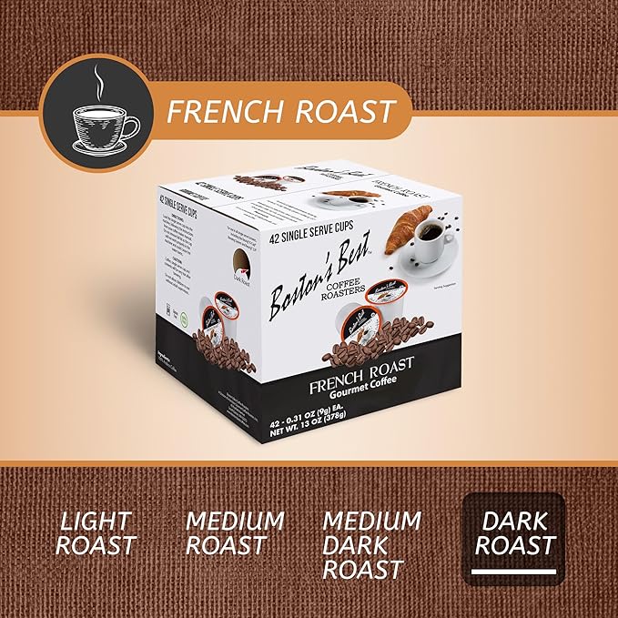 Bostonโs Best - Rich & Bold French Roast Gourmet Delectable Dark Roast Coffee, Compatible with Keurig Coffee Maker, 1 Count (42 Single Serve Cups)