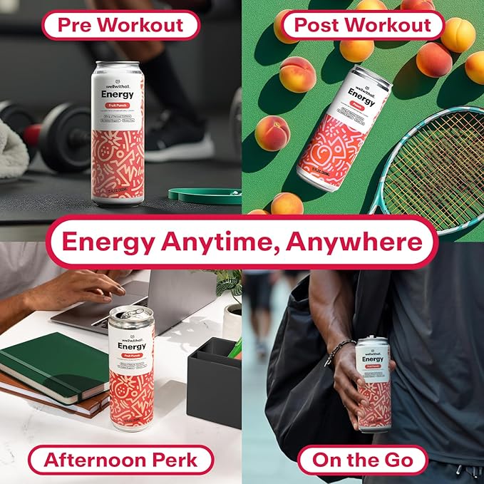 WellWithAll Fruit Punch Energy Drink ??Caffeine from Tea ??With Vitamin C ??Lightly Sparkling Beverage ??Fruit & Veggie Juice Blend ??12 Oz (Pack of 12)