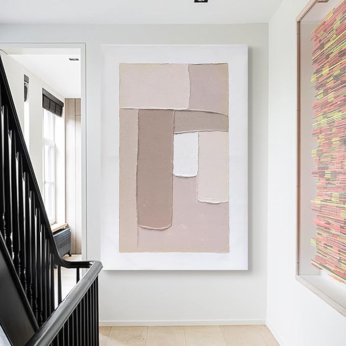 Artaanchuil Large Abstract Hand Painted Oil Painting - Beige White Textured Canvas Wall Art Geometry 30x45 Inch Vertical MInimalist Artwork for Living Room Wall Decor