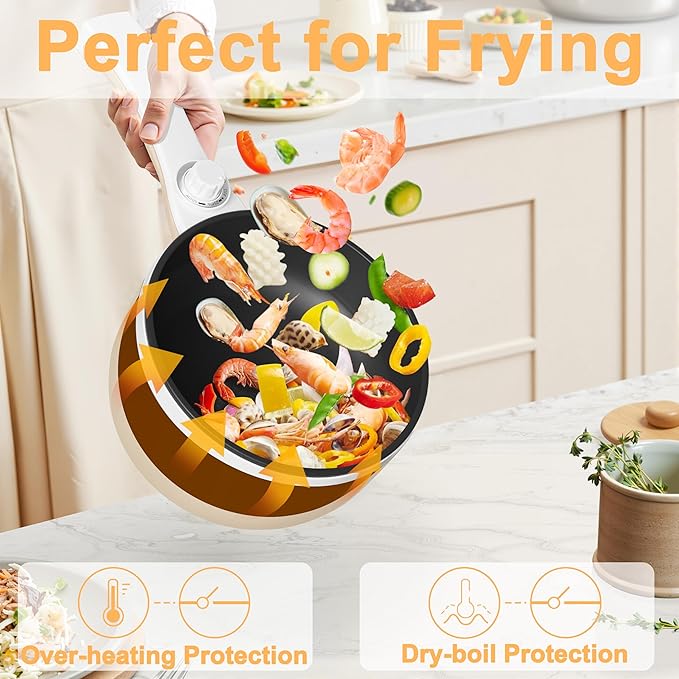 Dezin Hot Pot Electric with Steamer Upgraded, Non-Stick Saut챕 Pan, Rapid Noodles Electric Pot, 1.5L Mini Pot for Steak, Egg, Fried Rice, Ramen, Oatmeal, Soup with Power Adjustment