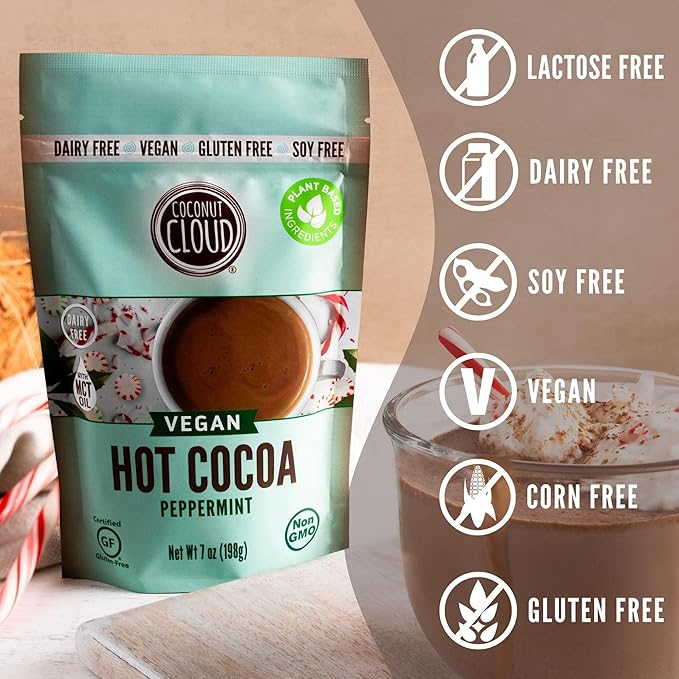 Coconut Cloud: Dairy-Free Instant Peppermint Hot Cocoa Mix | Vegan, Natural, Delicious, Creamy Chocolate (Made in Colorado from Premium Coconut Milk Powder), Peppermint Cocoa, 7 oz