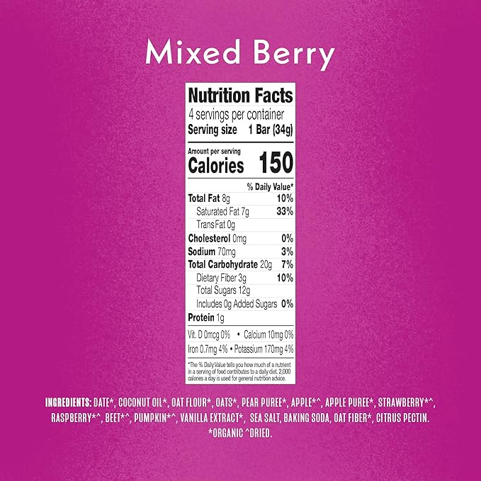 Once Upon a Farm | Organic Mixed Berry Soft Baked Bar | Strawberry, Raspberry, Beet & Oats | Made with Real Fruit & Veggies | No Added Sugar | 8 Boxes
