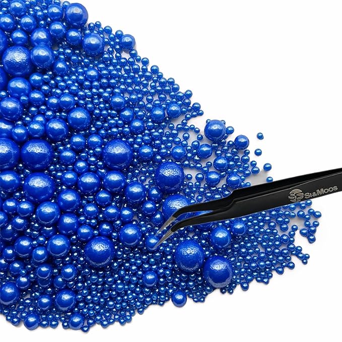 Royal Blue Edible Pearl Sprinkles for Cake Decorating 5.1 OZ Royal Blue Edible Pearls Edible Cupcake Decorations Halloween Christmas Cookie Decorations Edible Sugar Pearls for Cakes,Cupcakes Toppers Baby Shower Wedding Supplies with Tweezers