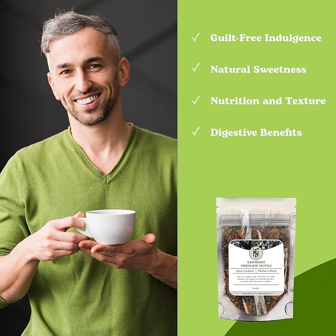 Nelson's Tea Raspberry Chocolate Truffle - Loose Leaf Black Tea with Raspberry Leaf, Chocolate Rooibos, Truffle Essence, Carob Beans, Hibiscus & Chocolates Chips, Infused with Natural Flavors (Sample)