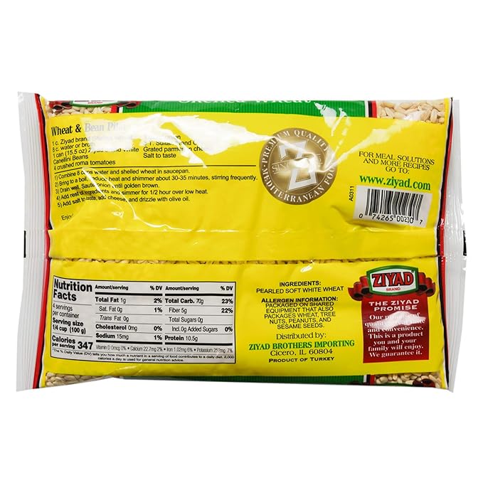 Ziyad Premium Quality Shelled Wheat ??Finely Ground, Smooth Wheat Cereal ??High Fiber, No Cholesterol/Salt ??Vitamin-Enriched, Vegan ??Quick 30 Min Prep ??Versatile for Sweet & Savory Dishes, 1 pound