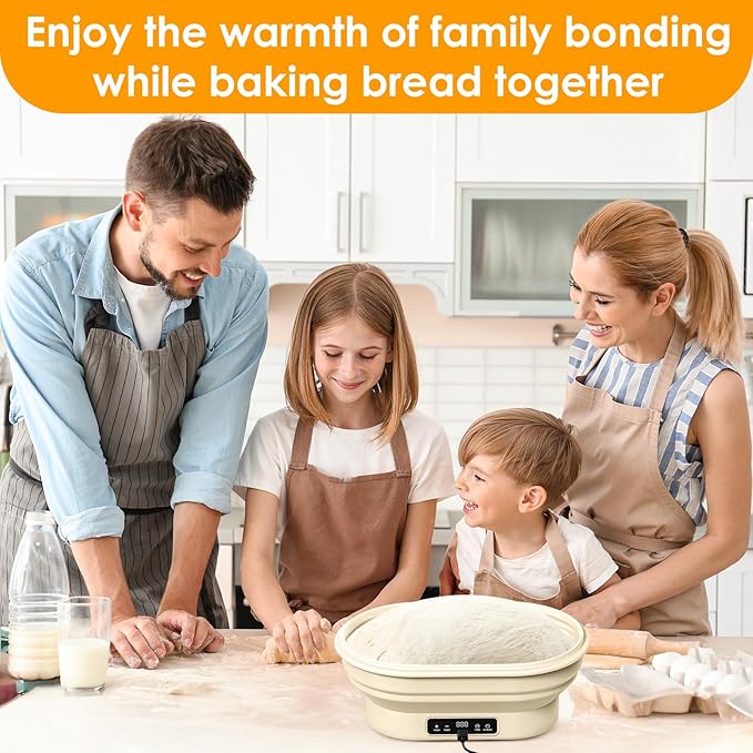Heating Sourdough Bread Proofing Basket,Digital Display Bread Proofer with 6 Temperature Settings/7 Timing Settings,11 Inch Round Backlight Foldable Proofing Bowl for Silicone Basket,Food Warmer