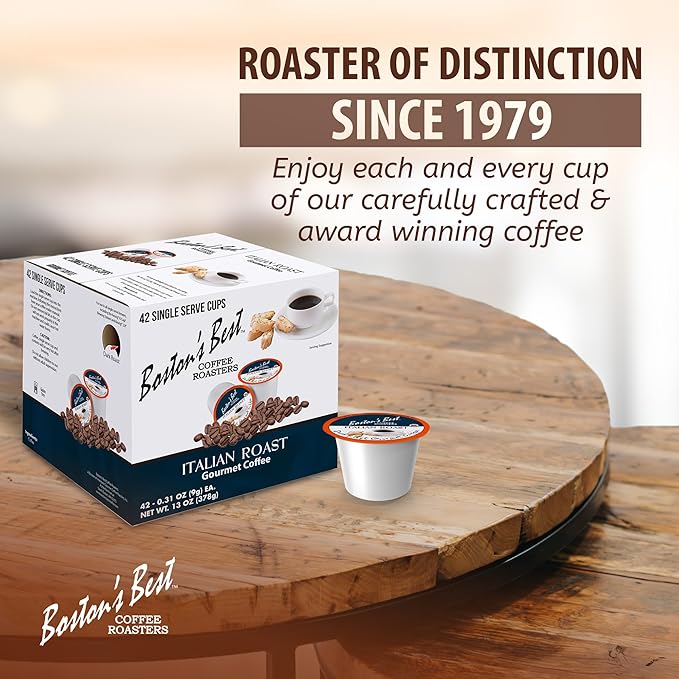 Boston’s Best - Italian Roast, Deliciously Bold Dark Roast Gourmet Coffee Compatible with Keurig Coffee Maker, 1 Count (42 Single Serve Cups)