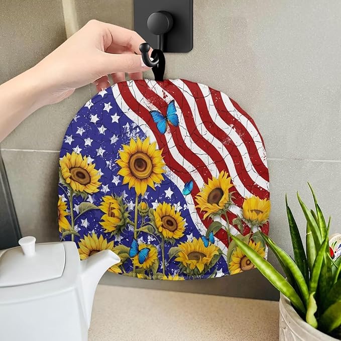 Tea Cozy Portable American Flag Sunflower Print Tea Pot Dust Cover Kitchen Teapot Insulated Scratch-Proof Protector Tea Kettle Cosy Easy Storage