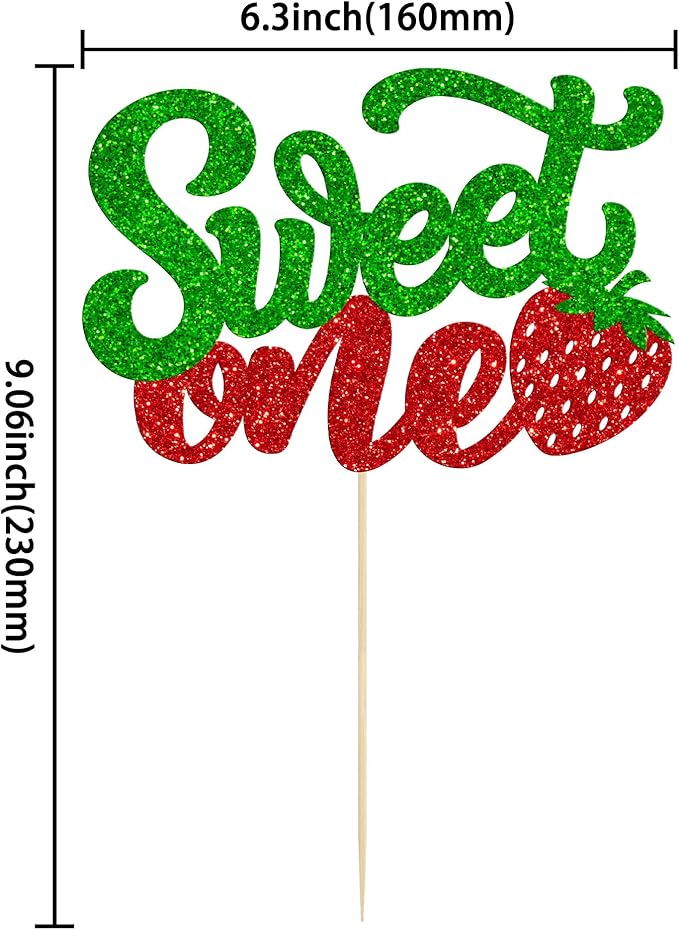 1 Pack Sweet One Cupcake Topper Glitter First Birthday Strawberry Cake Pick for Fruit Baby Shower 1st Birthday Berry Sweet Party Cake Decorations Supplies Green