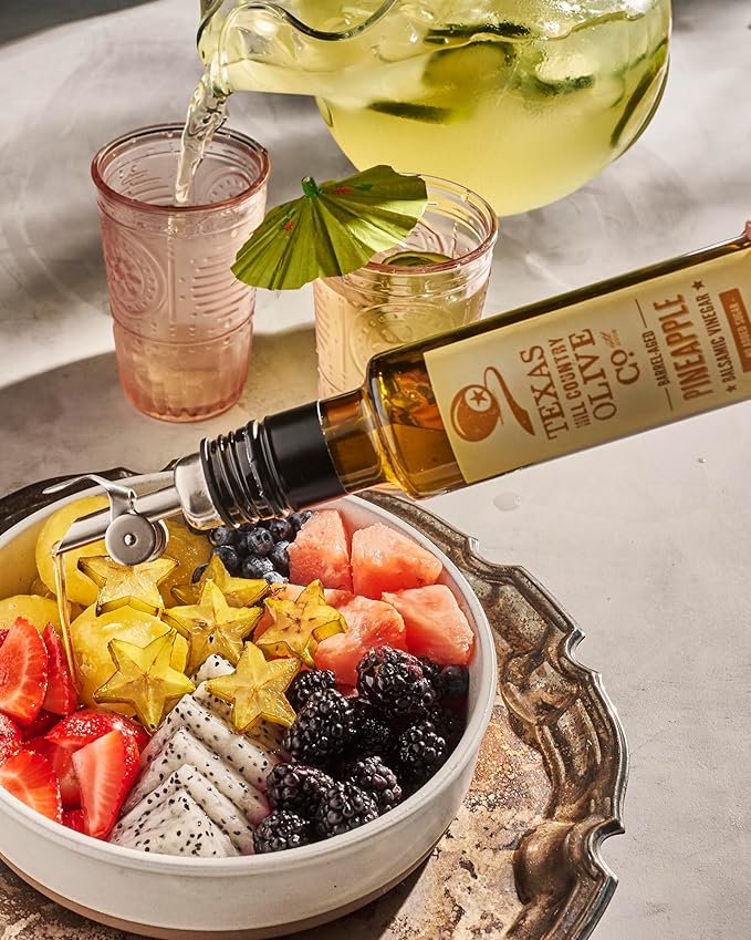 Pineapple Balsamic Vinegar - Gourmet Barrel Aged Infused Balsamic Vinegar - Great for Dressing Dipping Glazing - No Artificial Flavors or Added Sugar - Made in Texas (8.5 oz)