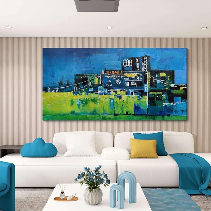 YDYSUNE Modern Abstract Wall Art for Living Room, Office & Bedroom Navy Blue City Wall Art Cityscape & Paintings for Bedroom Wall Art Pictures Wall Decor Artwork for Walls 29횞58IN