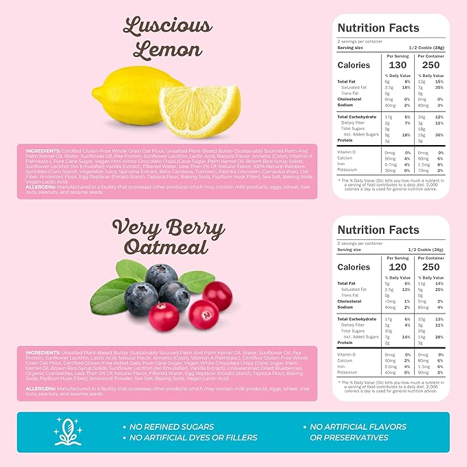 KC Sunshine’s Gluten Free Cookies (Lemon & Berry Variety Pack, Pack of 6) – Gluten Free Snacks – Plant Based, Nut Free, Vegan Friendly & Dairy Free Cookies – Individually Wrapped