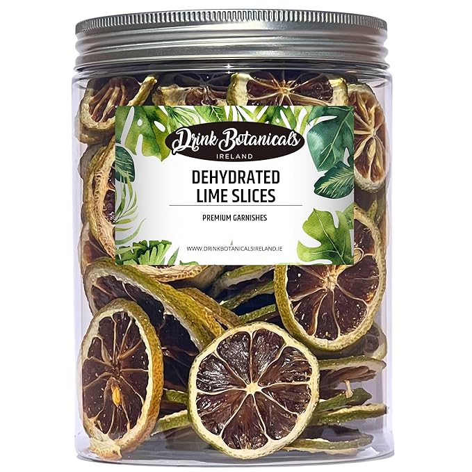 Dehydrated Dried Lime Slices Wheels | 50 + Servings Approx. | 100% Natural No Added Sugars | Cocktails, Wreath Making, Tea, Cakes, Garnish Decoration | Limes For Cocktails | PET Jar |4.9 OZ, 140 Grams