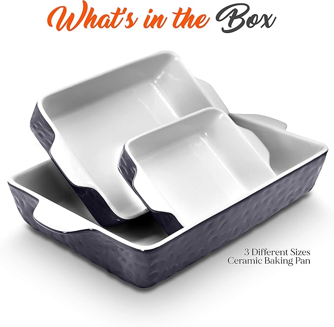 NutriChef 3-Piece Ceramic Casserole Dishes for Oven - Heavy Duty Rectangular Lasagna Baking Pans w/ Premium Nonstick Coating & Handles - PFOS, PTFE, PFOA Free - Microwave & Oven Safe, Royal Blue