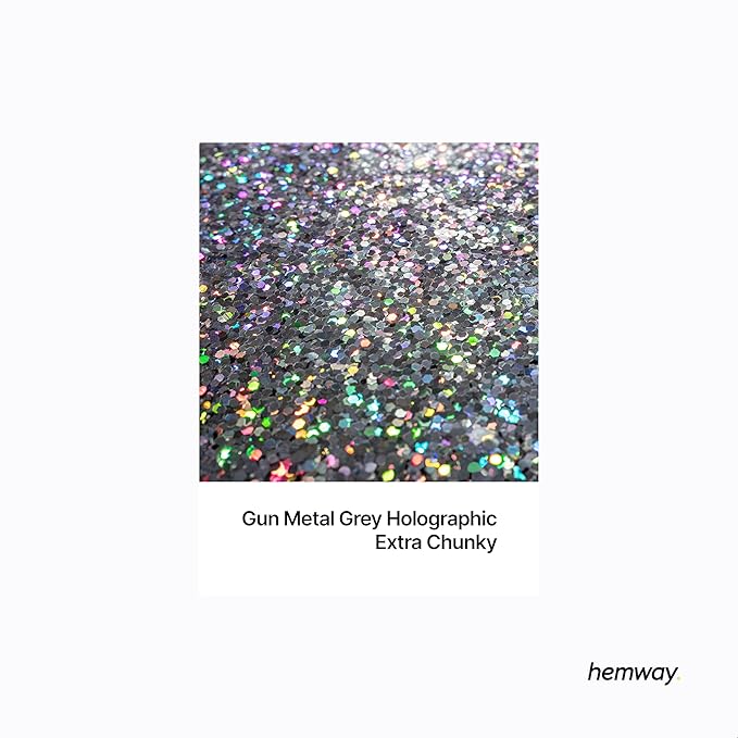 Hemway Premium Glitter Shaker - Gun Metal Grey Holographic | 115g Extra Chunky Metallic Flake Sequins for Resin & Epoxy Crafts | Craft Supplies for Tumblers, Festival, Art