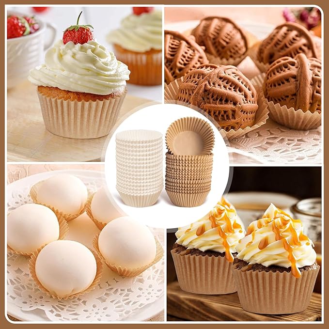 500pcs Standard Natural cupcake liners for baking,food grade cupcake wrappers,non-stick, greaseproof parchment muffin liners,by Bake Choice (500PCS Brown)