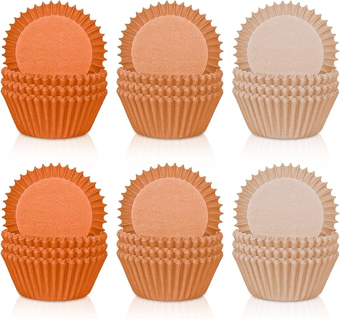 Whaline 600Pcs Terracotta Cupcake Liners Fall Color Orange Baking Cups Gradient Color Cupcake Wrappers Muffin Liners for Birthday Wedding Bridal Shower Autumn Thanksgiving Party Supplies Decor