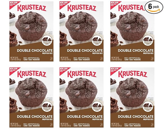 Krusteaz Muffin Mix, Double Chocolate Muffin Mix, Made with Real Chocolate Chips & No Artificial Flavors, Colors or Preservatives, 20 OZ Box (Pack of 6)