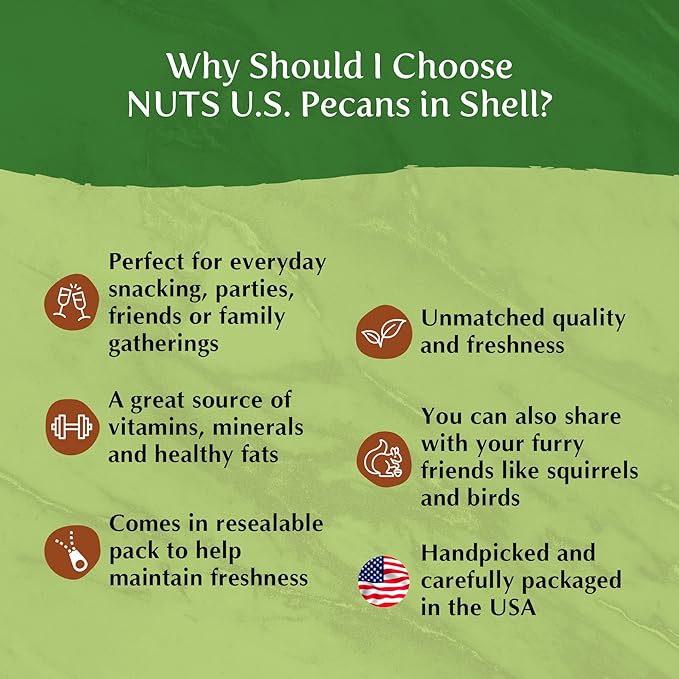 NUTS U.S. - Pecans In shell | Whole, Raw and Unsalted | No Added Flavor or Color | Fresh Buttery Taste and Easy to Crack | Natural Unshelled Pecans Packed in Resealable Bags!!! (2 LBS)