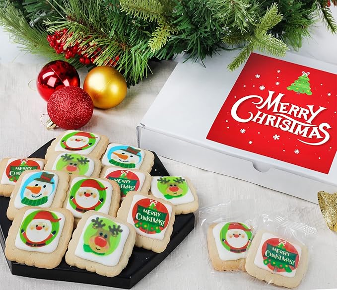 Christmas Cookies Gift Basket for Kids Men Women | Holiday Gourmet Corporate Food Gift INDIVIDUALLY WRAPPED | 12 Decorated Sugar Cookies