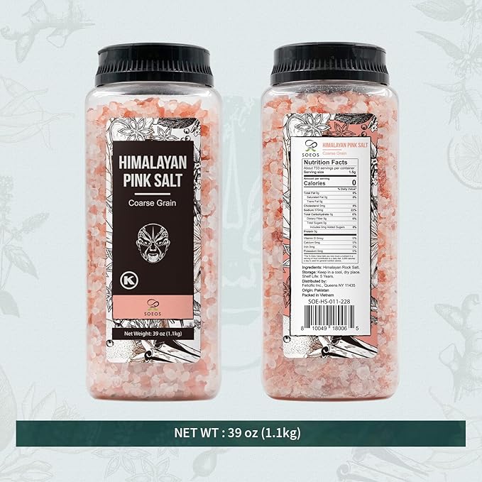 Soeos Himalayan Salt, Coarse Grain, 39Oz (2.4 Pound), Non-GMO Himalayan Pink Salt, Kosher Salt, Sea Salt for Grinder Refill