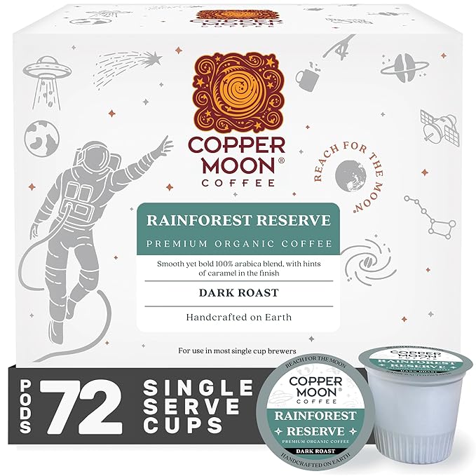 Copper Moon Single Serve Coffee Pods for Keurig K-Cup Brewers, Dark Roast, Rainforest Reserve Blend, 72 Count