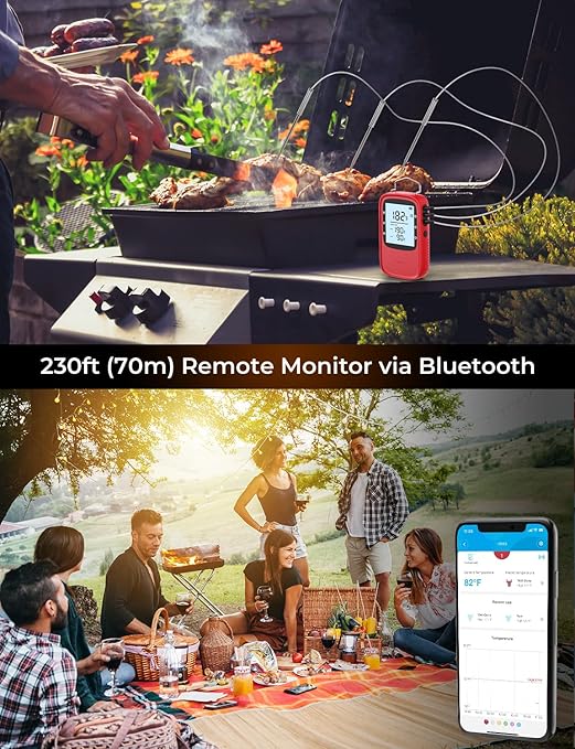 Govee Bluetooth Meat Thermometer, Digital Meat Thermometer for Smoker Oven, Grill Thermometer with 2 Probes, Timer Mode, Smart LCD Backlight BBQ Thermometer for Cooking Turkey Fish Beef