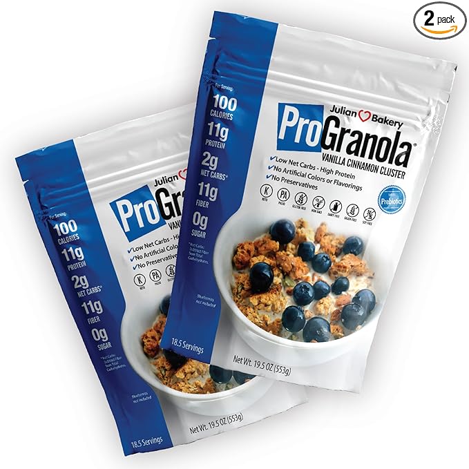 Julian Bakery ProGranola Cereal | Vanilla Cinnamon | 12g Protein | Paleo | 2 Net Carbs | Gluten-Free | Grain-Free | 2 Pack