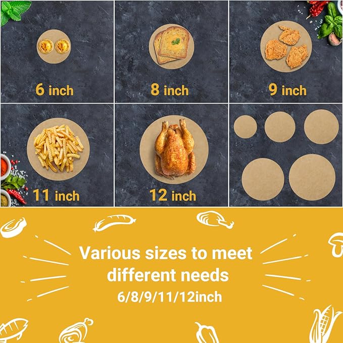 Beasea Air Fryer Parchment Paper 8 Inch, 200pcs Round Unbleached Fryer Disposable Paper Liners Air Fryer Non-perforated Parchment Filter Bamboo Steamer Papers