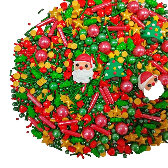 Christmas Tree Sprinkles for Cake Decorating Santa Claus Sprinkles Red Green Sugar Sprinkle for Cake Decorations Cupcake Toppers Baking Cookie Decorating Ice Cream Celebrations