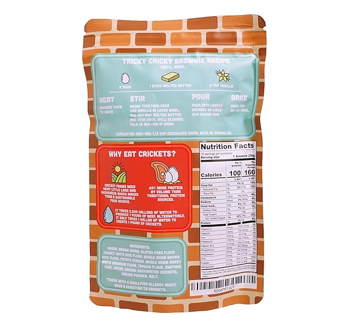 Tricky Cricky Cricket Protein Brownie Mix ??USA Handmade Gluten-Free Chocolate Brownie Mix ??Real USA Farmed Dried Crickets ??High-Protein, Nut-Free & Soy-Free Sustainable Baking Mix ??15 Ounce Bag