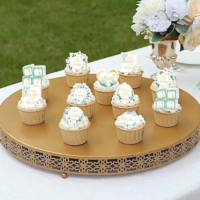 64 PCS Edible Oh Baby Cupcake Toppers Wafer Paper Love Baby Shower Cake Decorations Edible Baby in Bloom Welcome Baby Boy Cupcake Picks for Baby Shower Boys Birthday Party Decorations Supplies