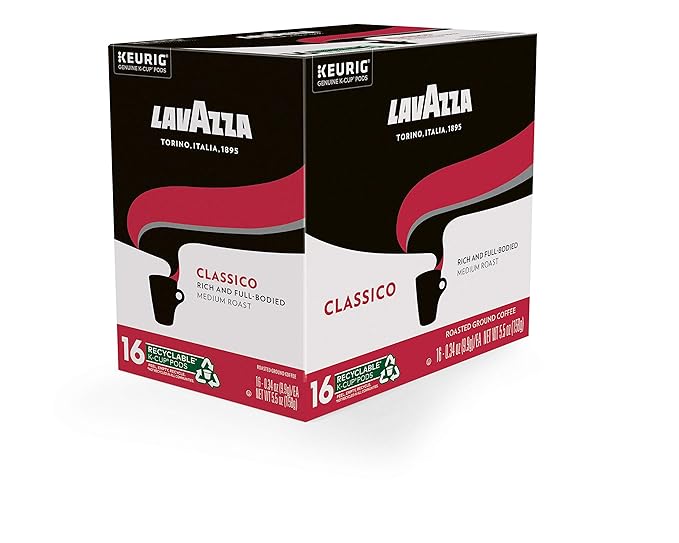 Lavazza Classico Single-Serve Coffee K-Cup짰 Pods for Keurig짰 Brewer, Medium Roast, Caps Classico, 16 Count Full-bodied medium roast with rich flavor and notes of dried fruit, Value Pack