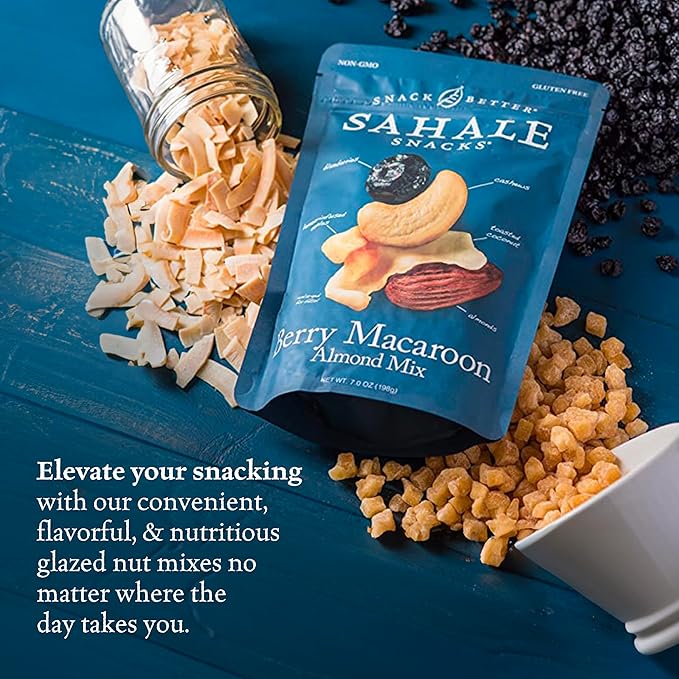 Sahale Snacks Berry Macaroon Almond Trail Mix, 7 oz Pouches (1 Pack) - Dry-Roasted Deluxe Mixed Nuts - Coconut, Blueberries & Apples - Non-GMO, Kosher Trail Mix & Certified Gluten-Free Snacks