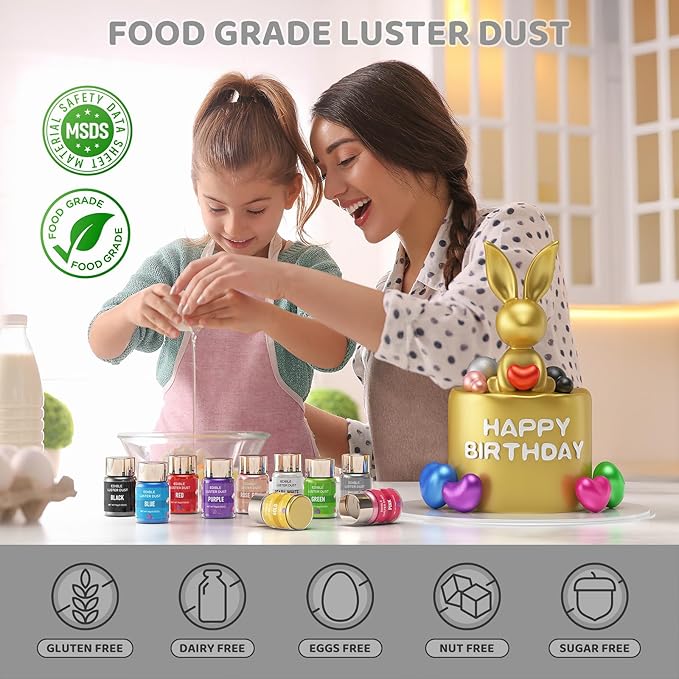 Luster Dust Edible - 15 Grams Food Grade Cake Dust Shimmer Powdered, Cherrysea Powder Luster Dust Food Coloring for Cocktails, Christmas Cookie Decorations, Cake, Drinks, Fondant, Candy - 15g/Bottle (11-Siliver)