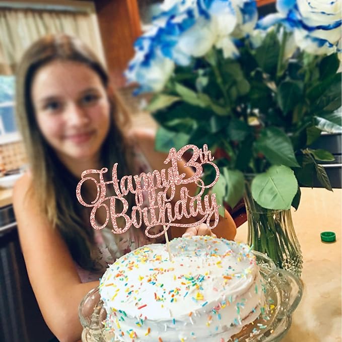 1 Pack Happy 13th Birthday Cake Topper Glitter Number 13 Thirteen Years Old Birthday Cake Pick Decoration for 13th Birthday Celebrating Anniversary Party Supplies Rose Gold