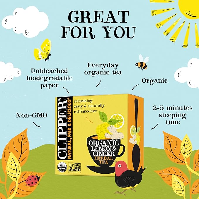 Clipper Tea Lemon & Ginger Teabags ??Caffeine Free, USDA Organic, Great Hot or Iced ??Aromatic, Natural, Fair & Delicious ??200 Tea Bags