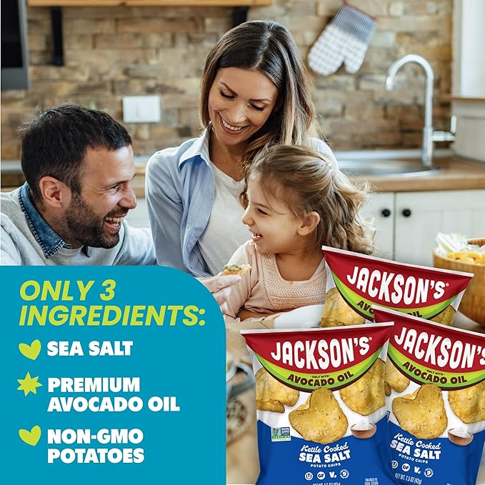 Jackson?™s Potato Classic Kettle Chips with Sea Salt (1.5oz, Pack of 10) - Made with Premium Avocado Oil - Allergen-friendly, Gluten Free, Peanut Free, Vegan, Kosher - Shark Tank Product