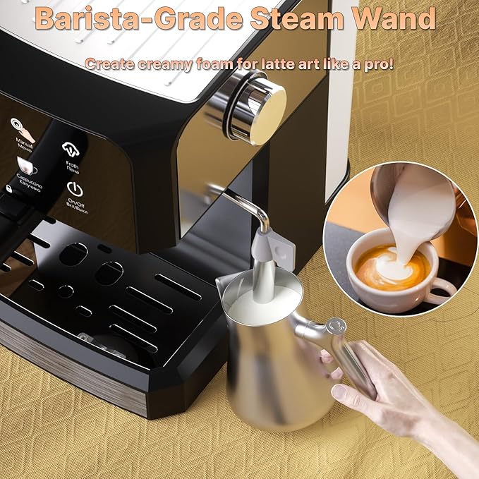 Espresso Machine with Steam Milk Frotherç«?0 Bar Expresso Coffee Machines for Home-Espresso Maker with 52oz Water Tank-Barista Coffee Maker for Americano Cold Brew Latte Cappuccino
