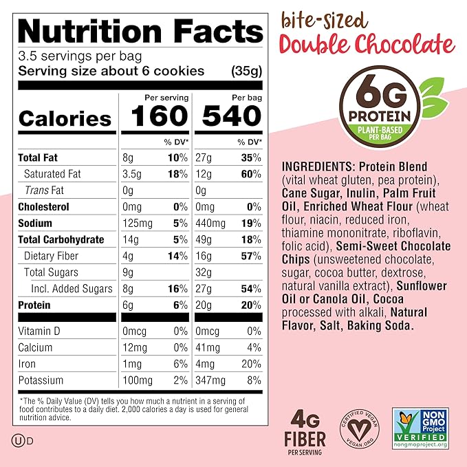 Lenny & Larry's The Complete Crunchy Cookie, Double Chocolate, 6g Plant Protein, Vegan, Non-GMO, 4.25 Ounce Pouch (Pack of 6)