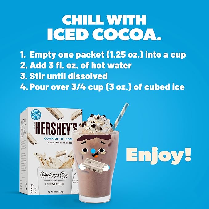 Candy Shop Cocoa HERSHEY'S COOKIES 'N' CREME Cocoa Mix Hot Chocolate Make Hot or Iced Cocoa Made With Real Milk Gluten Free 1.25 oz Packet (8 count)