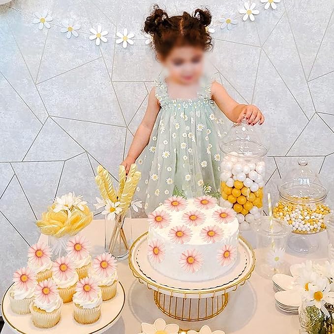 60 Pack Edible Flower Cupcake Toppers Wafer Paper Beautiful Flower Cake Picks for Wedding Birthday Theme Baby Shower Party Cake Decorations Supplies Pink