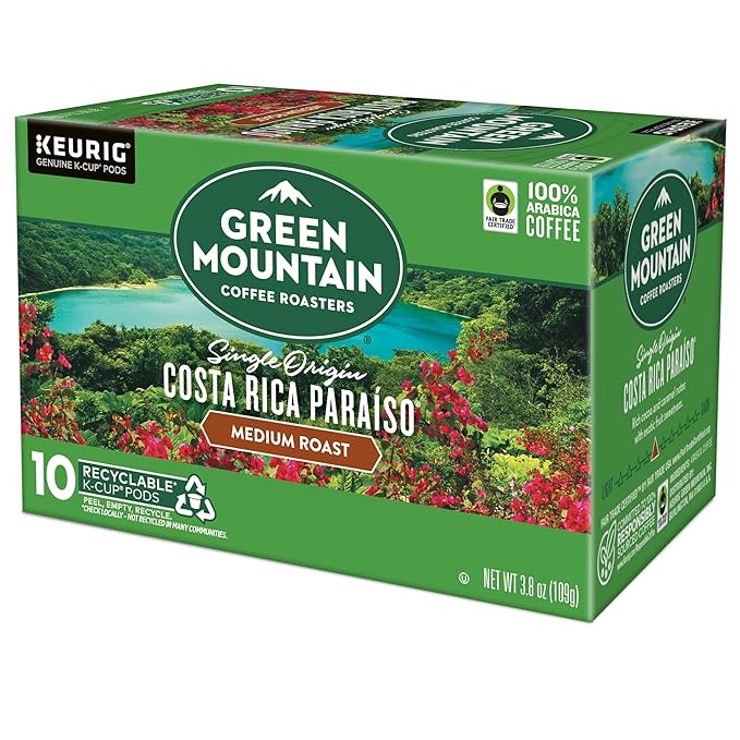 Green Mountain Coffee Roasters Costa Rica Paraiso, Keurig Single Serve K-Cup Pods, Medium Roast Coffee, 60 Count, (6 Packs of 10)